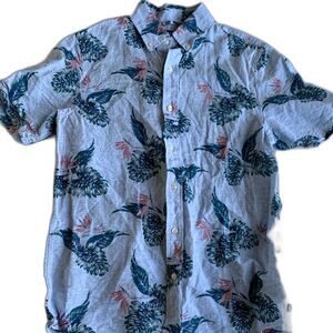 Chaps Mens Multicolor Floral Linen Short Sleeve Button Down Shirt Size Small